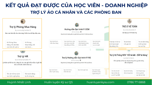 Các trợ lý ảo do học viên dựng cho phòng Mua hàng, Kế toán, Nhân sự và các quy trình nội bộ