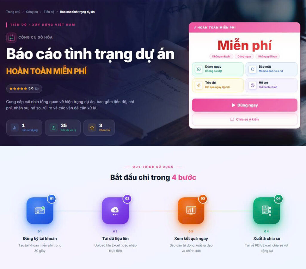 Báo cáo tình trạng dự án trên xaydung.ai