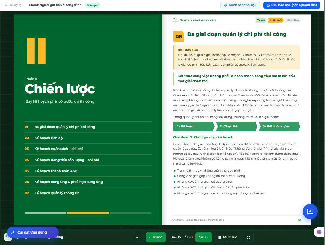 Phần II Chiến lược: bảy kế hoạch phải có trước khi thi công