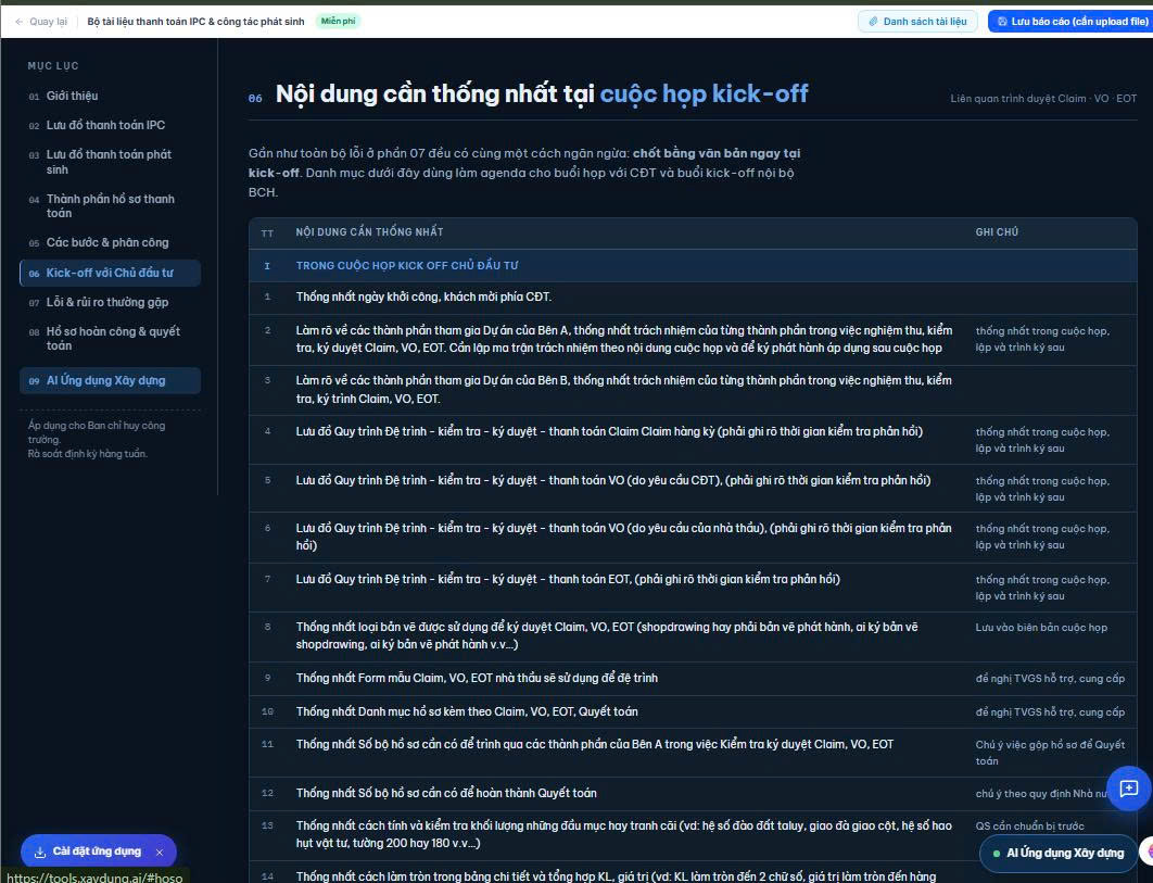 Nội dung cần thống nhất tại cuộc họp kick-off với chủ đầu tư