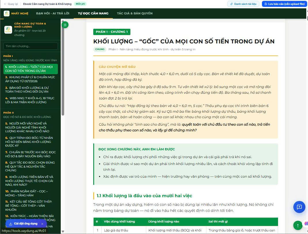 Chương 1: Khối lượng là gốc của mọi con số tiền trong dự án