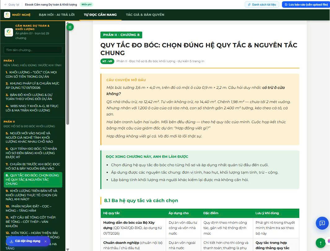Chương 8: Quy tắc đo bóc, chọn đúng hệ quy tắc và nguyên tắc chung